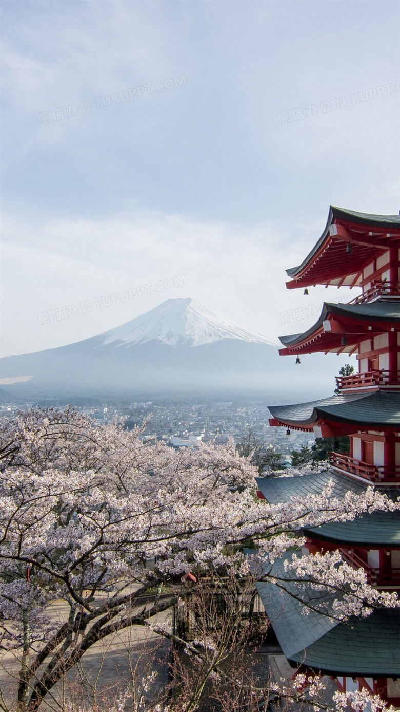 樱花富士山h5背景背景图片素材免费下载 樱花背景 1080 19像素 熊猫办公