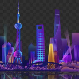 时尚渐变上海城市风光建筑群夜景元素