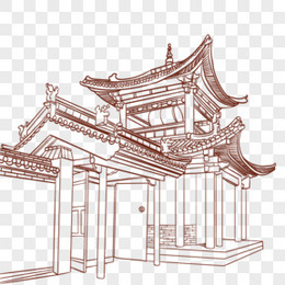 手绘线稿宫殿建筑免抠元素