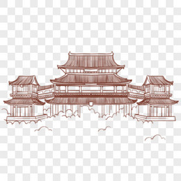 手绘线稿长沙岳麓书院正面免抠元素