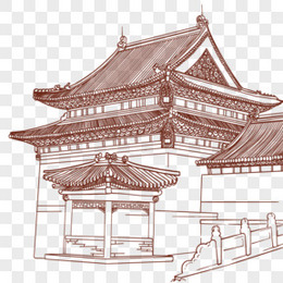 手绘线稿宫殿建筑免抠元素