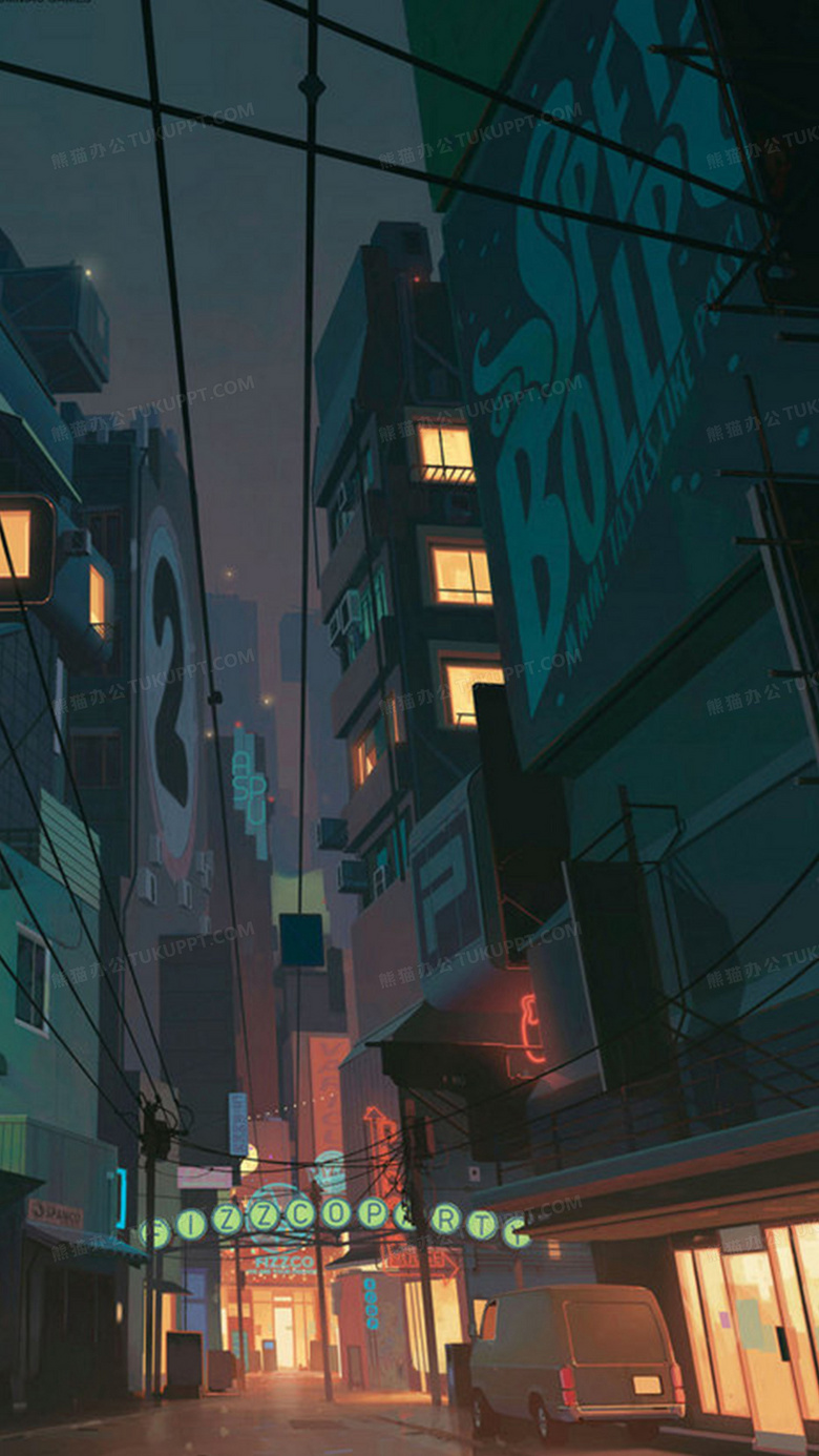 简约城市夜景插画h5背景背景图片素材免费下载 熊猫办公