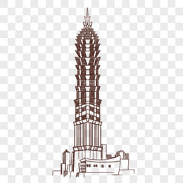 手绘线稿云南崇圣寺三塔免抠元素