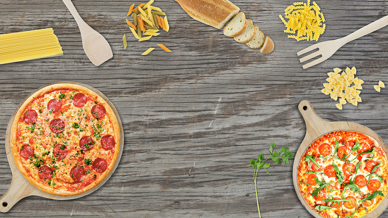 西餐披萨简约扁平文艺海报背景