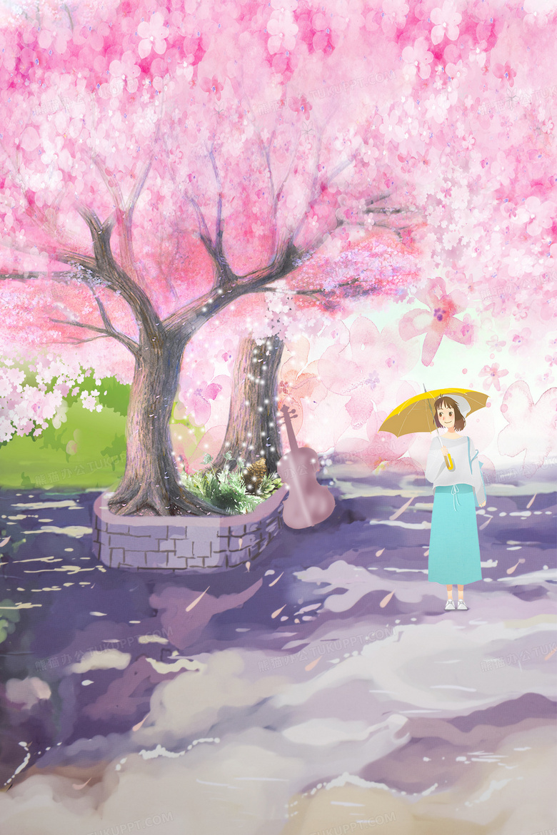 樱花树下的女孩唯美图片