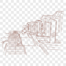 手绘线稿长沙岳麓书院正面免抠元素png图片素材下载_长沙png_熊猫办公