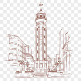 手绘线稿重庆人民大礼堂免抠元素标题