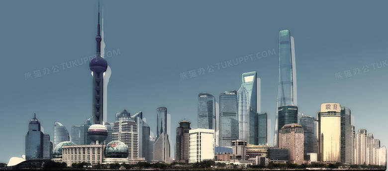蓝色上海建筑背景