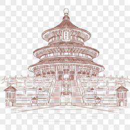 手绘线稿云南崇圣寺三塔免抠元素