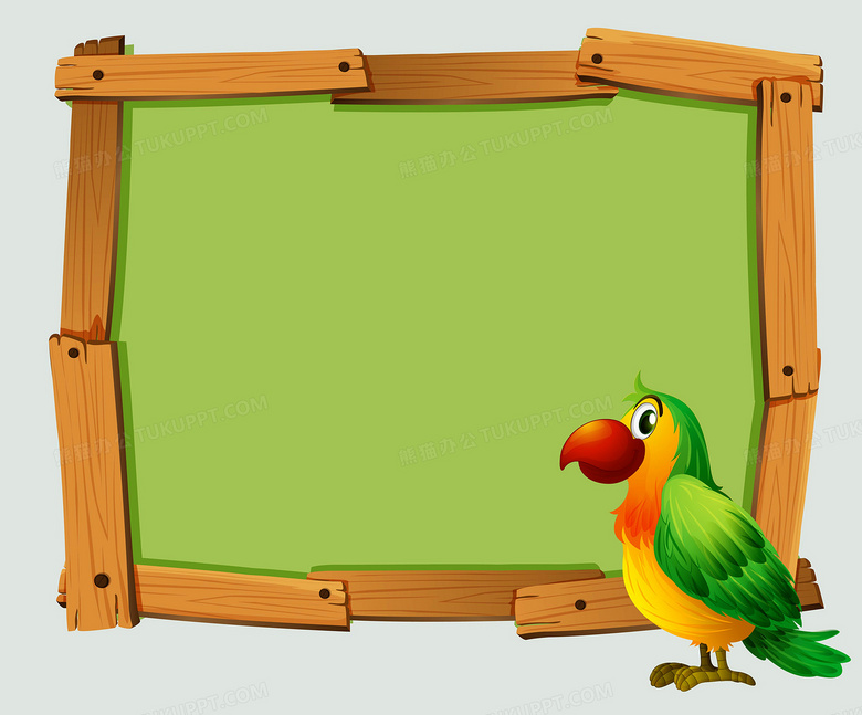 矢量卡通手绘木板边框鹦鹉背景素材