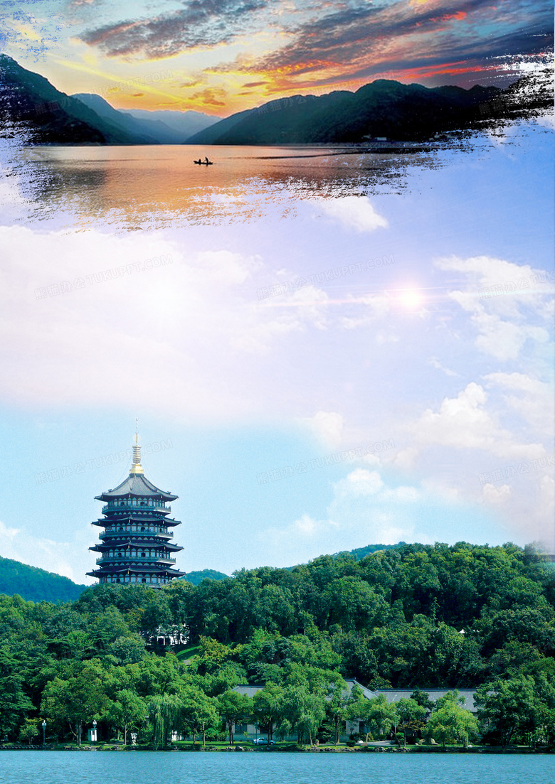 杭州西湖旅游印象城市海报背景素材