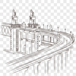 手绘线稿广州港珠澳大桥免抠元素