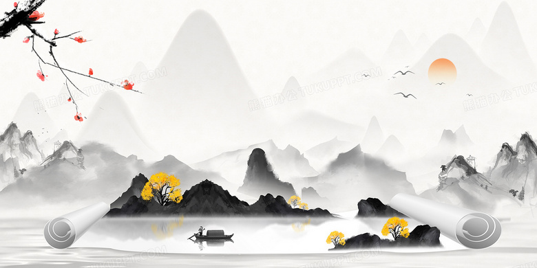 水墨画卷中国风山水意境山水画背景背景图片素材免费下载 熊猫办公 水墨画卷中国风山水意境山水画背景背景图片素材免费下载 熊猫办公