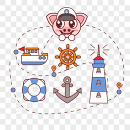 卡通手绘猪猪船长航海免抠元素