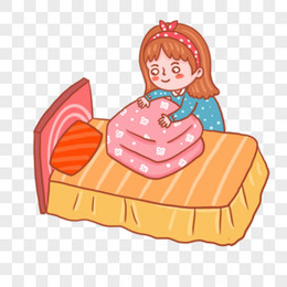手绘卡通叠被子的女孩插画元素