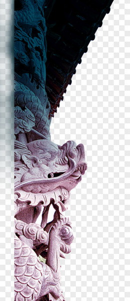 石狮子雕像房檐素材