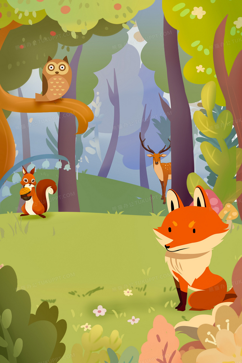 创意森林卡通动物海报背景图片素材免费下载_熊猫办公