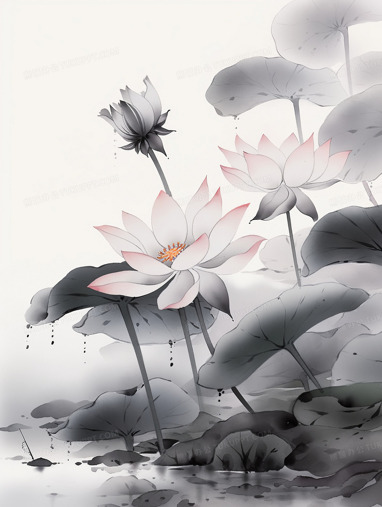 水墨中国风荷花池塘古风插画图片素材下载_jpg格式_熊猫办公