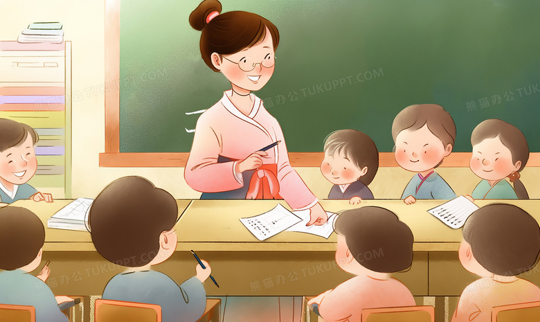 老师正在教室里给同学们上课插画图片素材下载_jpg格式_熊猫办公