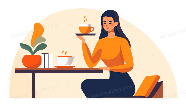 享受下午茶时光喝咖啡的女士插画图片素材下载_jpg格式_熊猫办公