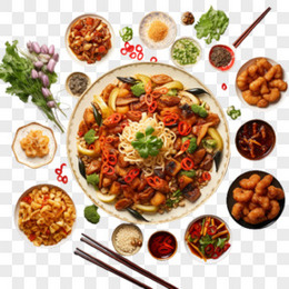 亚洲餐桌丰盛食物素材