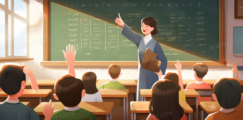 老师和同学们在教室上课创意插画图片素材下载_jpg格式_熊猫办公