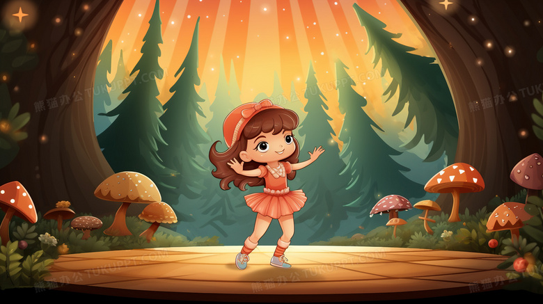 儿童节世界儿童日卡通女孩森林舞台梦幻童年插画图片素材下载_jpg格式_熊猫办公