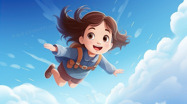 儿童节世界儿童日蓝天白云儿童飞翔卡通插画图片素材下载_jpg格式_熊猫办公