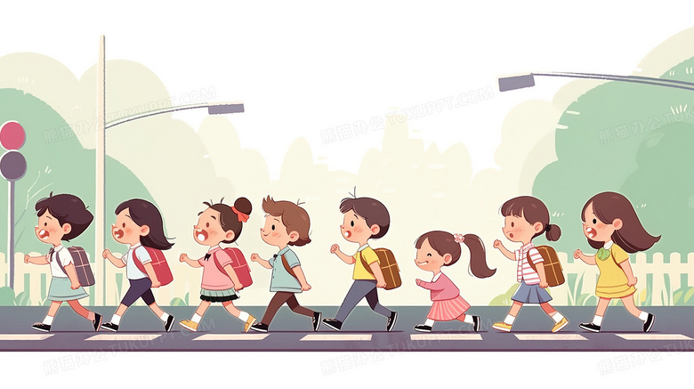 小学生过马路插画图片素材下载_jpg格式_熊猫办公