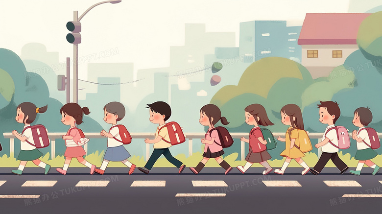 小学生过马路插画图片素材下载_jpg格式_熊猫办公