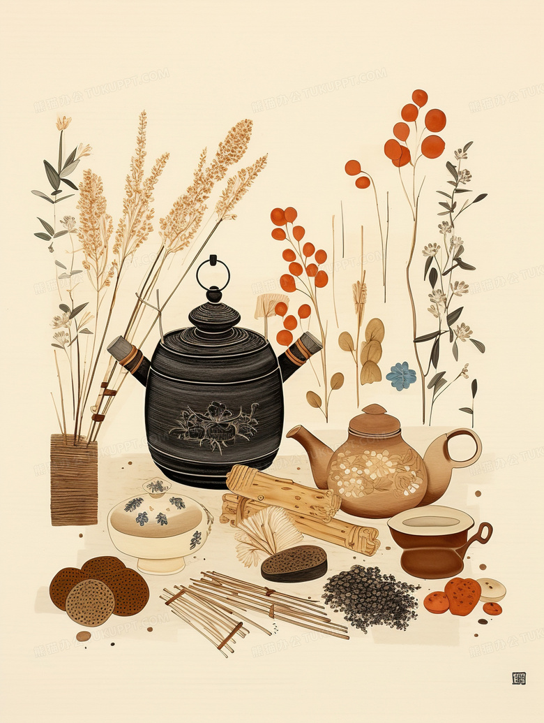 中国风中草药植物中医药罐插画图片素材下载_jpg格式_熊猫办公