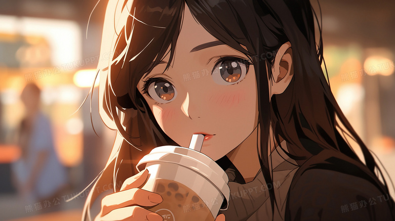 咖啡店里喝咖啡的女孩插画图片素材下载_jpg格式_熊猫办公