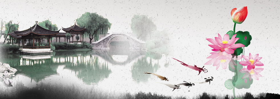 水墨画荷塘月色banner设计