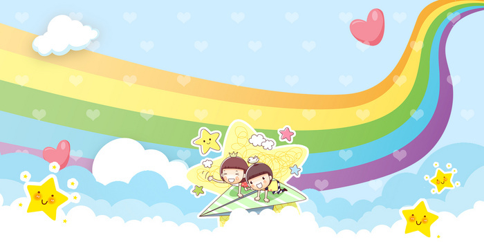 卡通可爱彩虹云朵星星背景