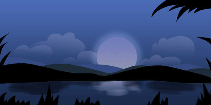 卡通清新夜晚月亮湖泊原创插画卡通背景