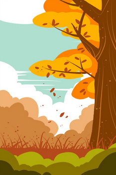 暖黄色秋天立秋风景手绘插画背景