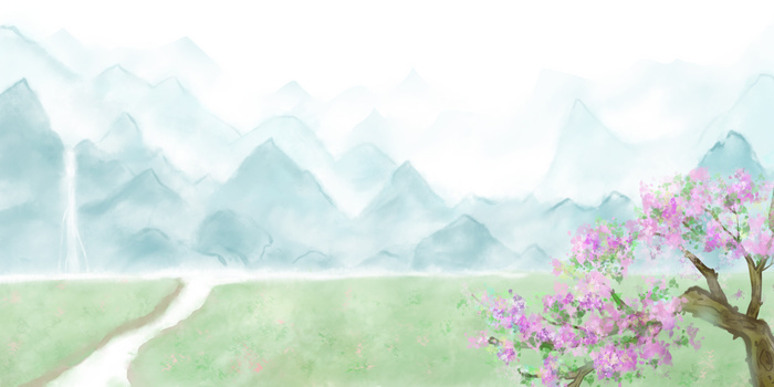 中国风手绘山水田园背景图