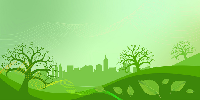绿色扁平环保题材绿色城市背景海报插画素材