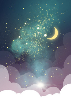 蓝色星空唯美夜晚月亮手绘插画背景