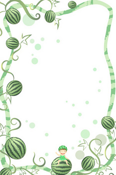 绿色扁平卡通风可爱西瓜蔓画框矢量图背景