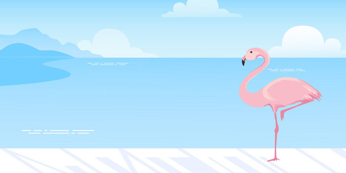 蓝色自然湖面火鸟清新卡通背景图