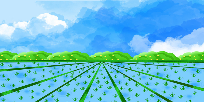 手绘卡通辛勤播种场景背景