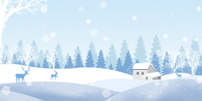 冬季手绘插画清新雪景雪屋麋鹿背景