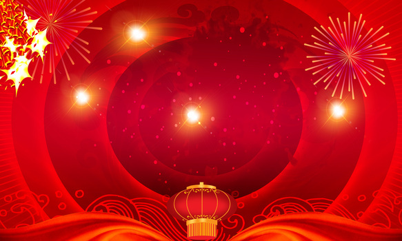 新年喜庆红灯笼烟花夜景电商海报背景