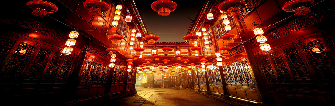 中式街道建筑红色灯笼喜庆