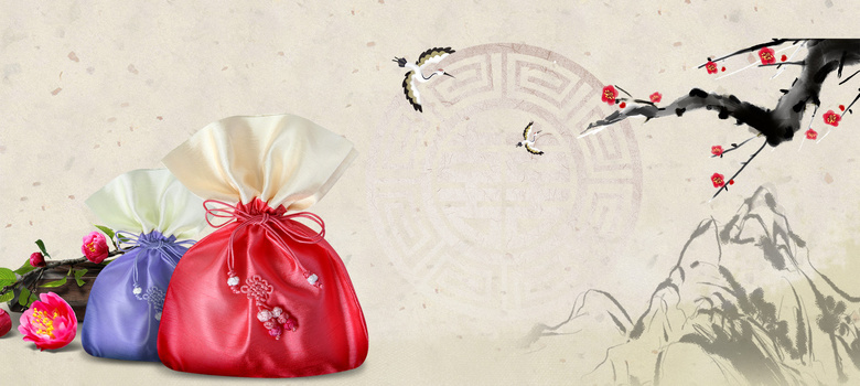 民族风香囊水墨画底纹背景banner