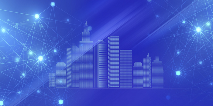 商务光效城市剪影科技背景