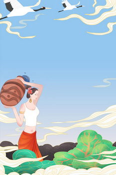 中国风国潮傣族泼水节手绘插画风格海报背景