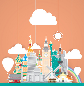 卡通环球旅行插画矢量海报