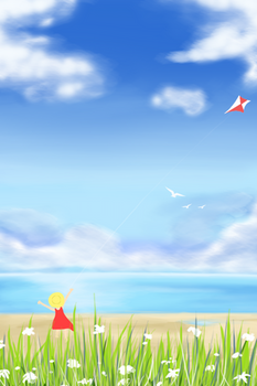 蓝色手绘夏天清爽海边游玩背景